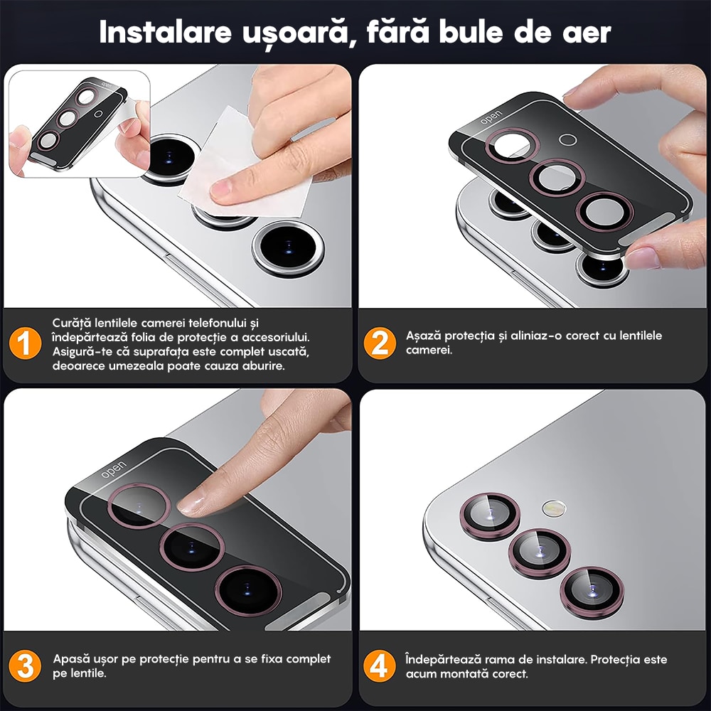Folie Protectie Lentile Camera compatibila cu Samsung Galaxy S24 Plus, CASEY STUDIOS™ MaxDefense+, Ultra HD, Anti Amprente, Anti Zgarieturi, Anti Socuri, Roz