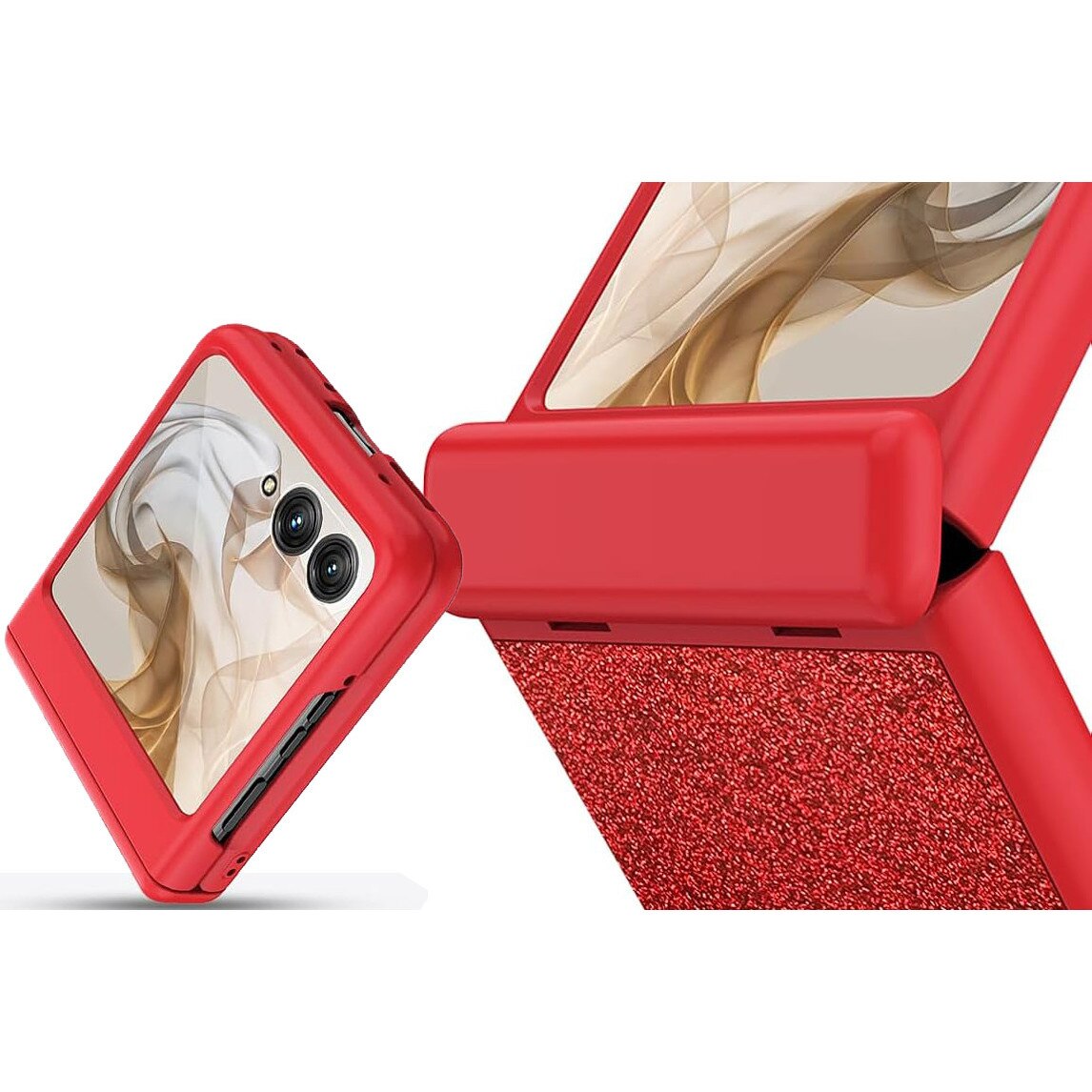 Etui pentru Motorola Razr 60 Ultra, Glitter PC Case, cu sticla si suport, rosu