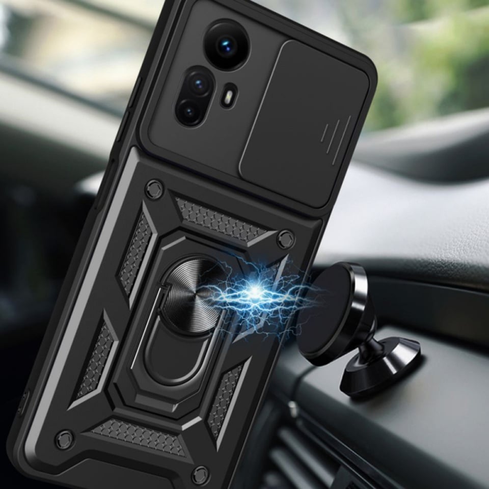 Husa pentru Xiaomi Redmi Note 12S, SKYDDAR INNOVATION, CamShield, Inel magnetic, set cu sticker, Negru