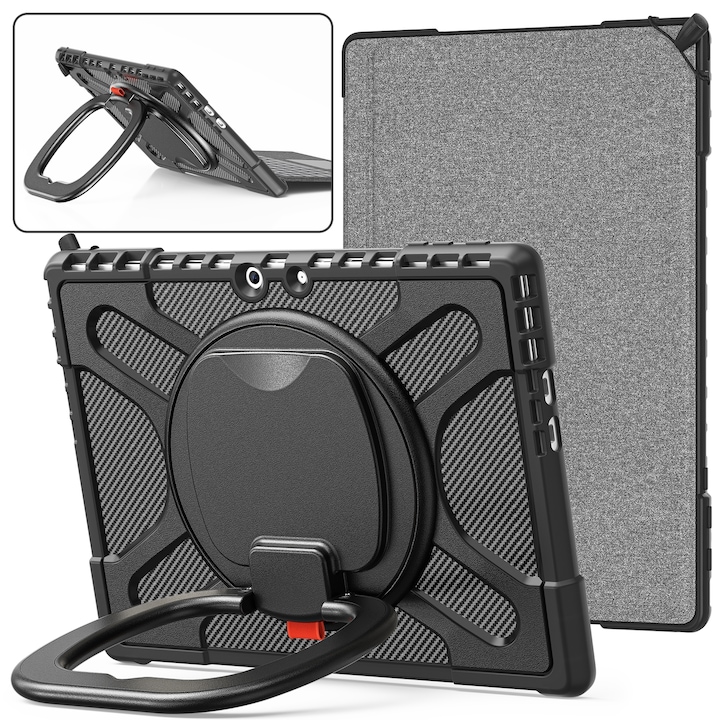 Husa tableta pentru MicroSoft Surface Pro 9/10/11, maner, suport rotativ, anti-soc, neagra