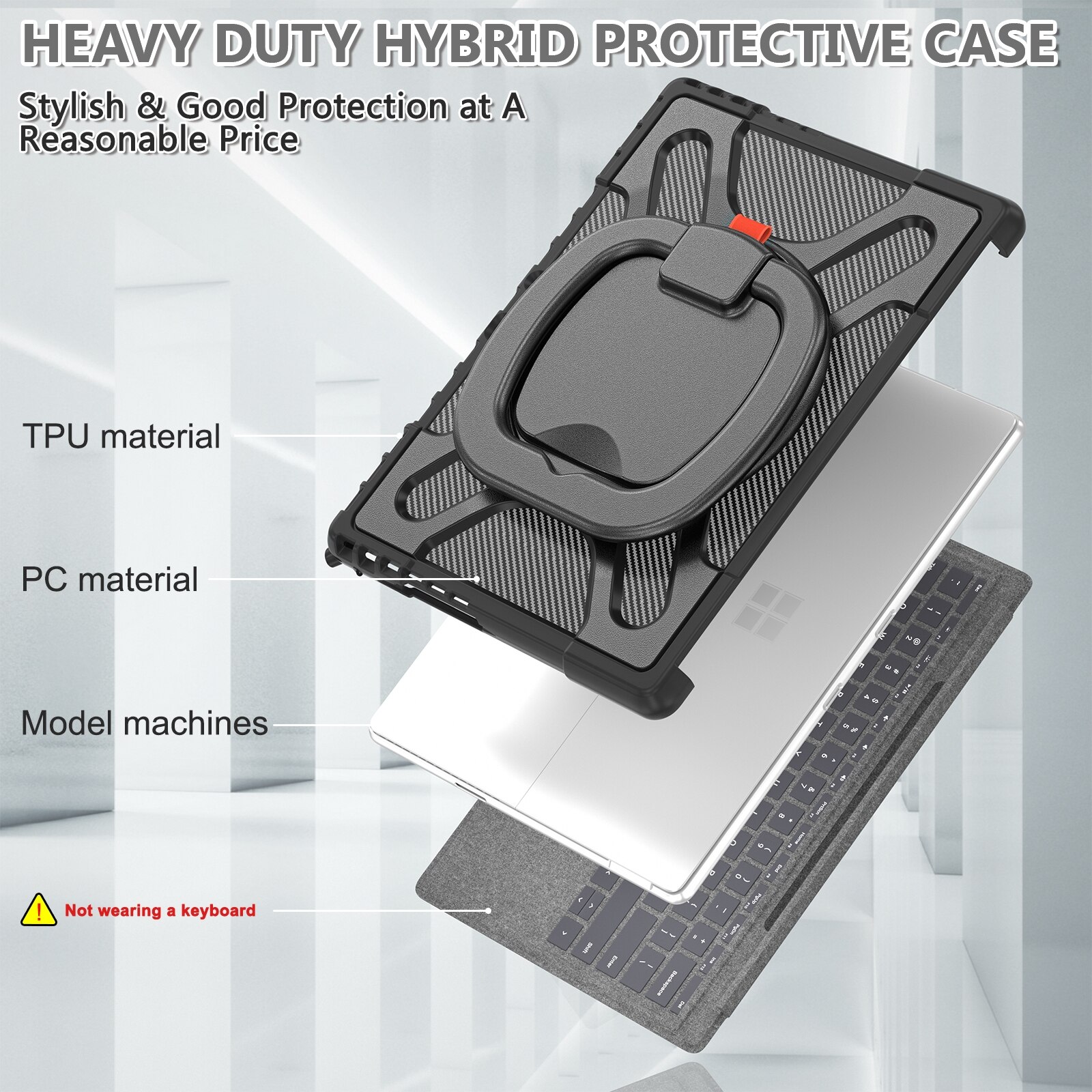 Husa tableta pentru MicroSoft Surface Pro 9/10/11, maner, suport rotativ, anti-soc, neagra
