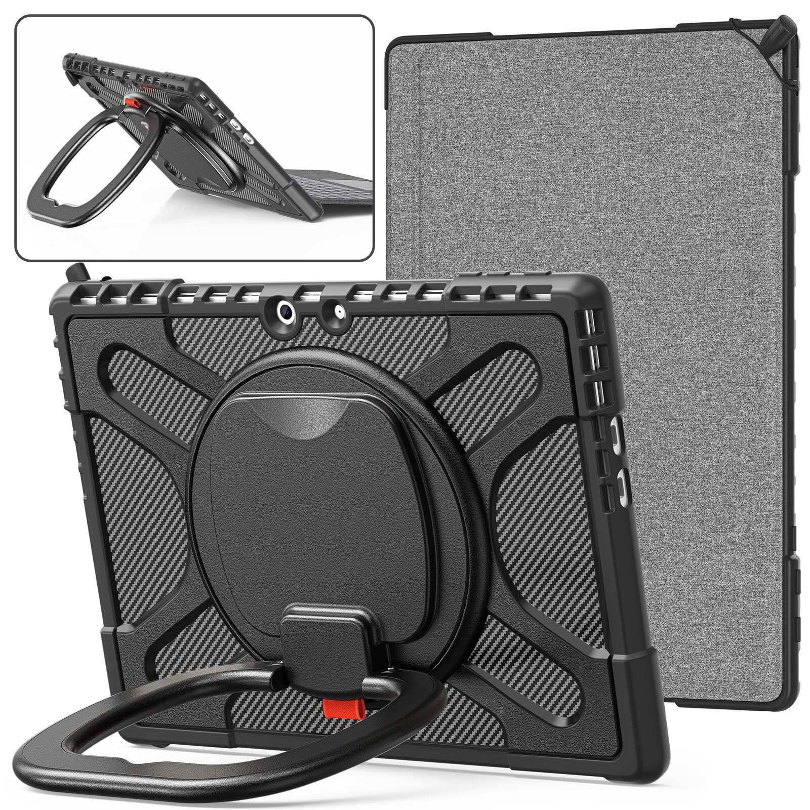 Husa tableta pentru MicroSoft Surface Pro 9/10/11, maner, suport rotativ, anti-soc, neagra