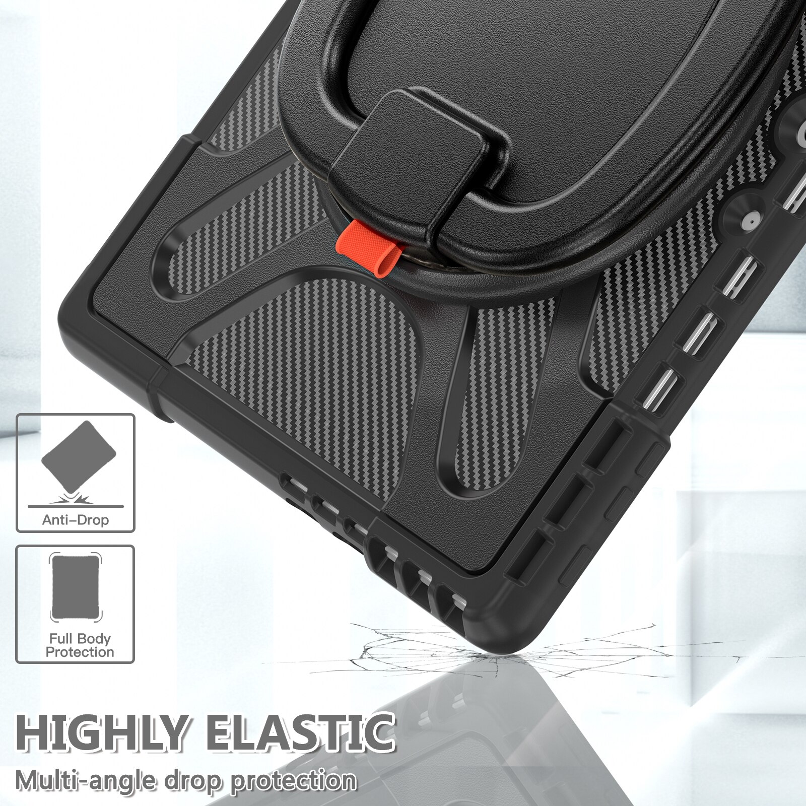 Husa tableta pentru MicroSoft Surface Pro 9/10/11, maner, suport rotativ, anti-soc, neagra