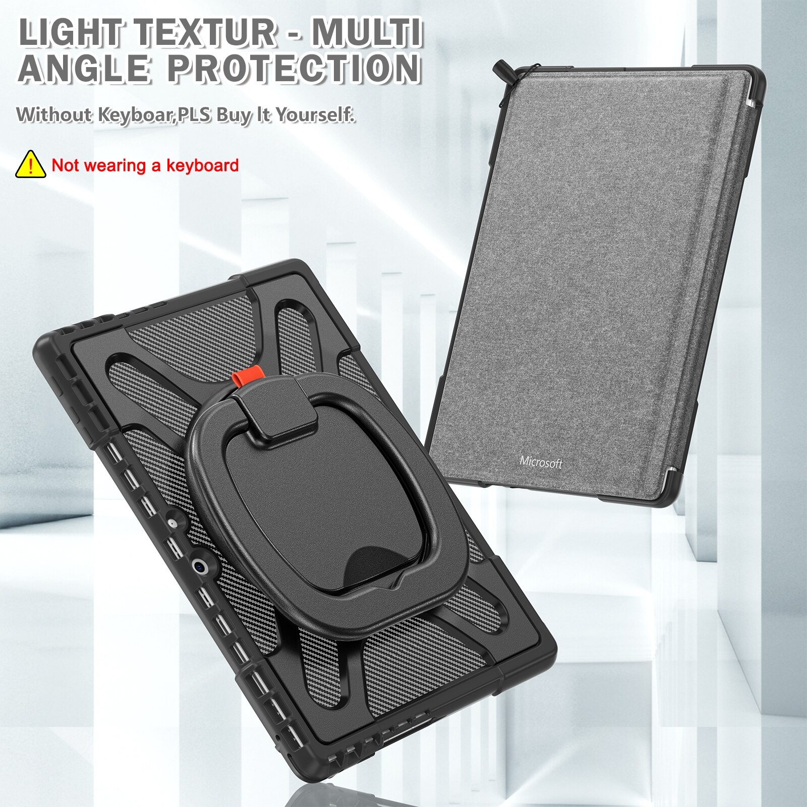 Husa tableta pentru MicroSoft Surface Pro 9/10/11, maner, suport rotativ, anti-soc, neagra