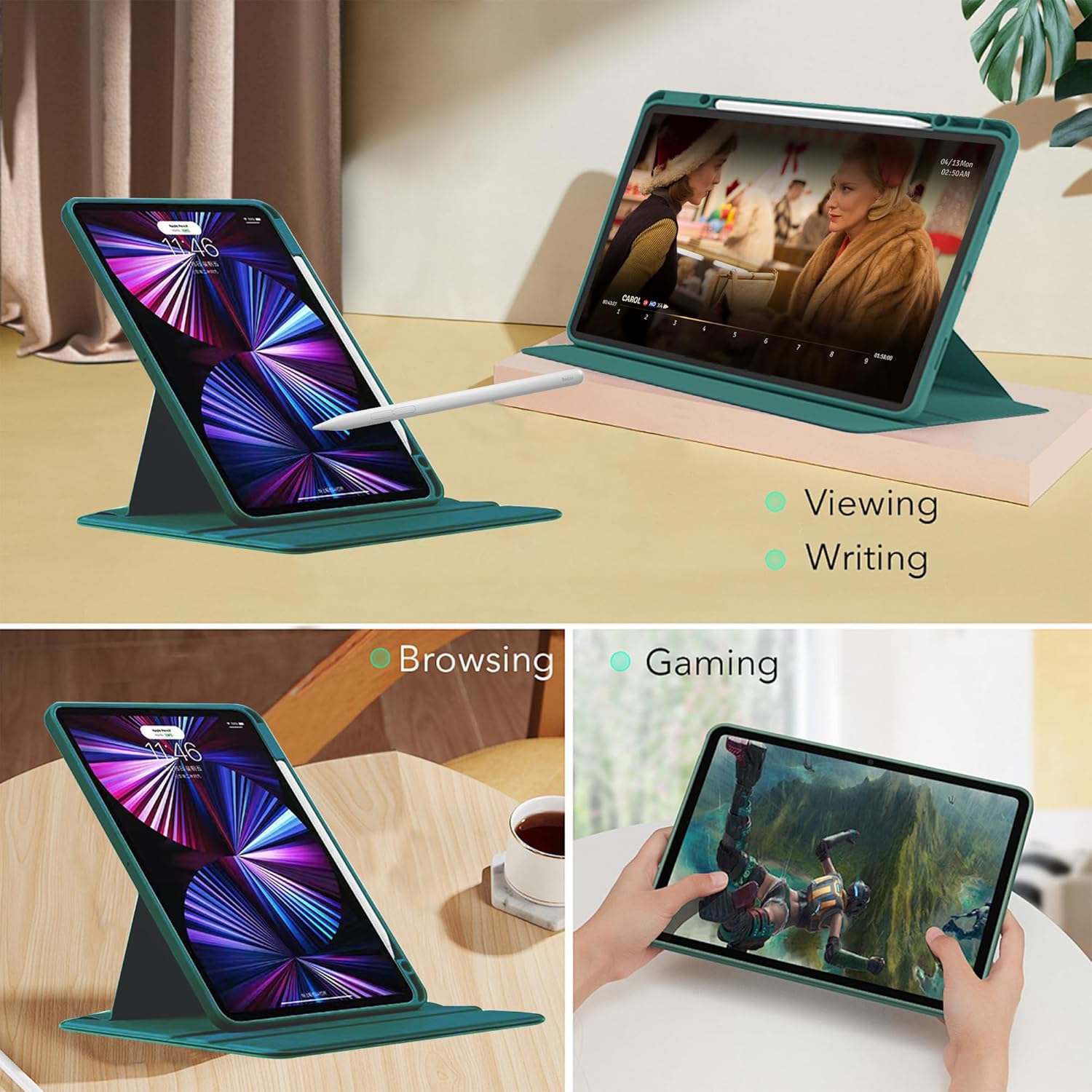 Husa de protectie, Omelivon, Pentru tableta 12.3", Verde inchis