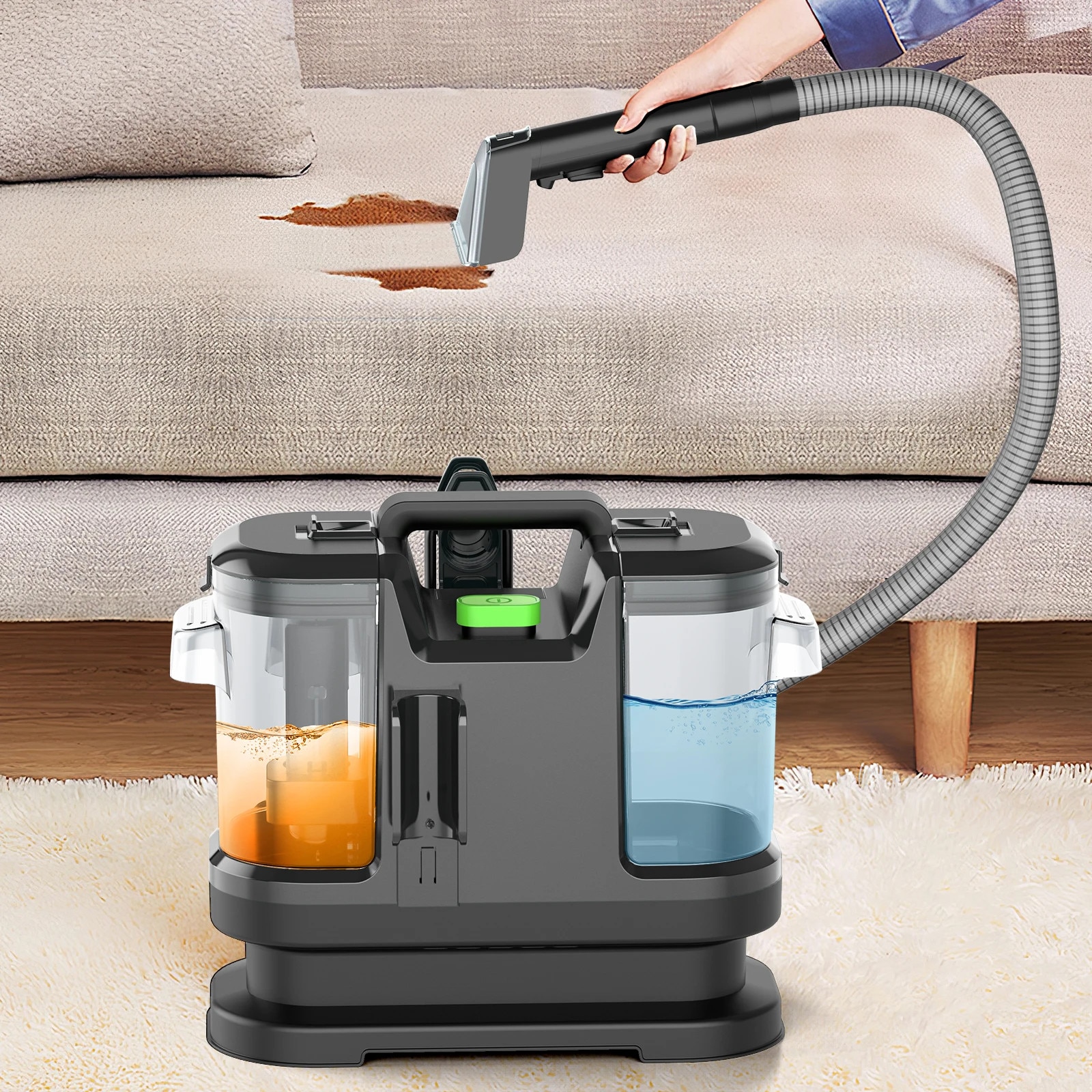 Aspirator pentru covoare, putere mare de aspirare, sistem dual de rezervor pentru apa, negru, EU