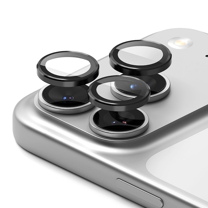 Set 2 protectii camera foto Ringke Camera Frame, Kit montare inclus, compatibil cu iPhone 17 Pro / 17 Pro Max, Negru