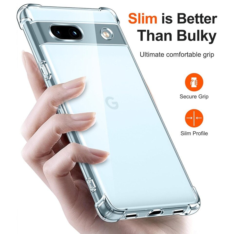 Husa pentru Google Pixel 7a, SKYDDAR INNOVATION, Shockproof Clear din Silicon Slim, Transparenta, set cu sticker