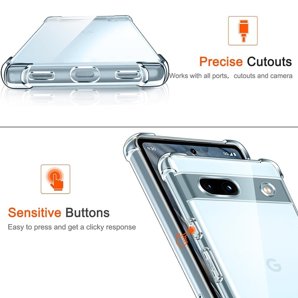 Husa pentru Google Pixel 7a, SKYDDAR INNOVATION, Shockproof Clear din Silicon Slim, Transparenta, set cu sticker