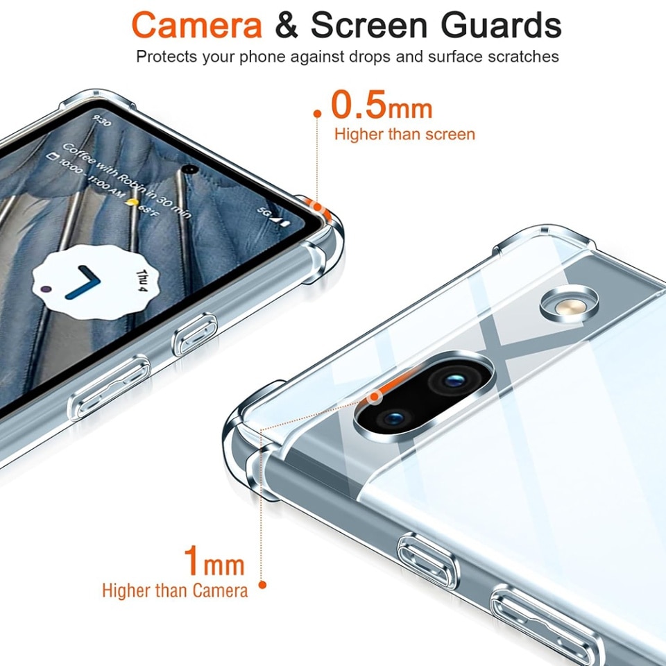 Husa pentru Google Pixel 7a, SKYDDAR INNOVATION, Shockproof Clear din Silicon Slim, Transparenta, set cu sticker