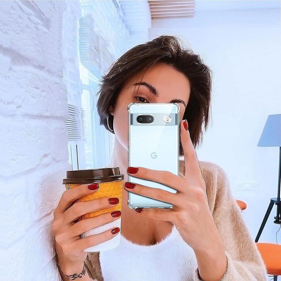 Husa pentru Google Pixel 7a, SKYDDAR INNOVATION, Shockproof Clear din Silicon Slim, Transparenta, set cu sticker