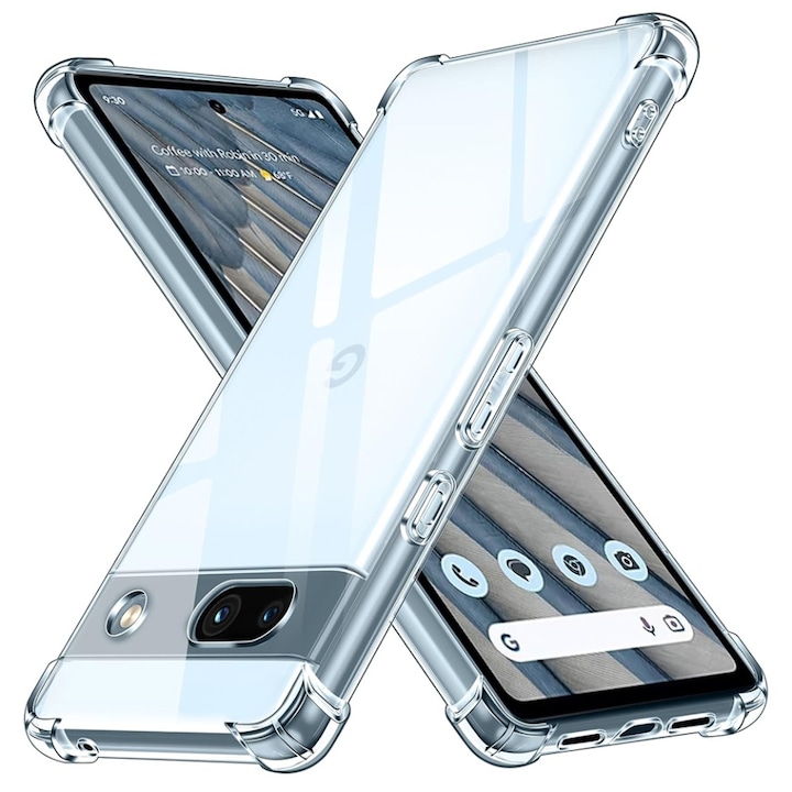 Husa pentru Google Pixel 7a, SKYDDAR INNOVATION, Shockproof Clear din Silicon Slim, Transparenta, set cu sticker