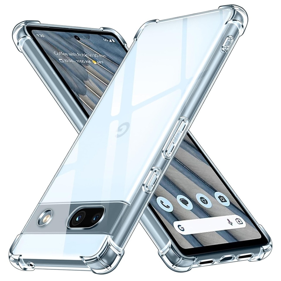 Husa pentru Google Pixel 7a, SKYDDAR INNOVATION, Shockproof Clear din Silicon Slim, Transparenta, set cu sticker