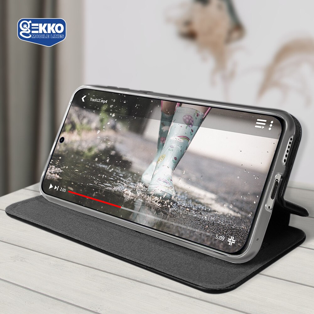 Husa pentru Huawei Nova 9 - Flip carte, inchidere magnetica, buzunar card si video stand, Gekko Elegance - Neagra