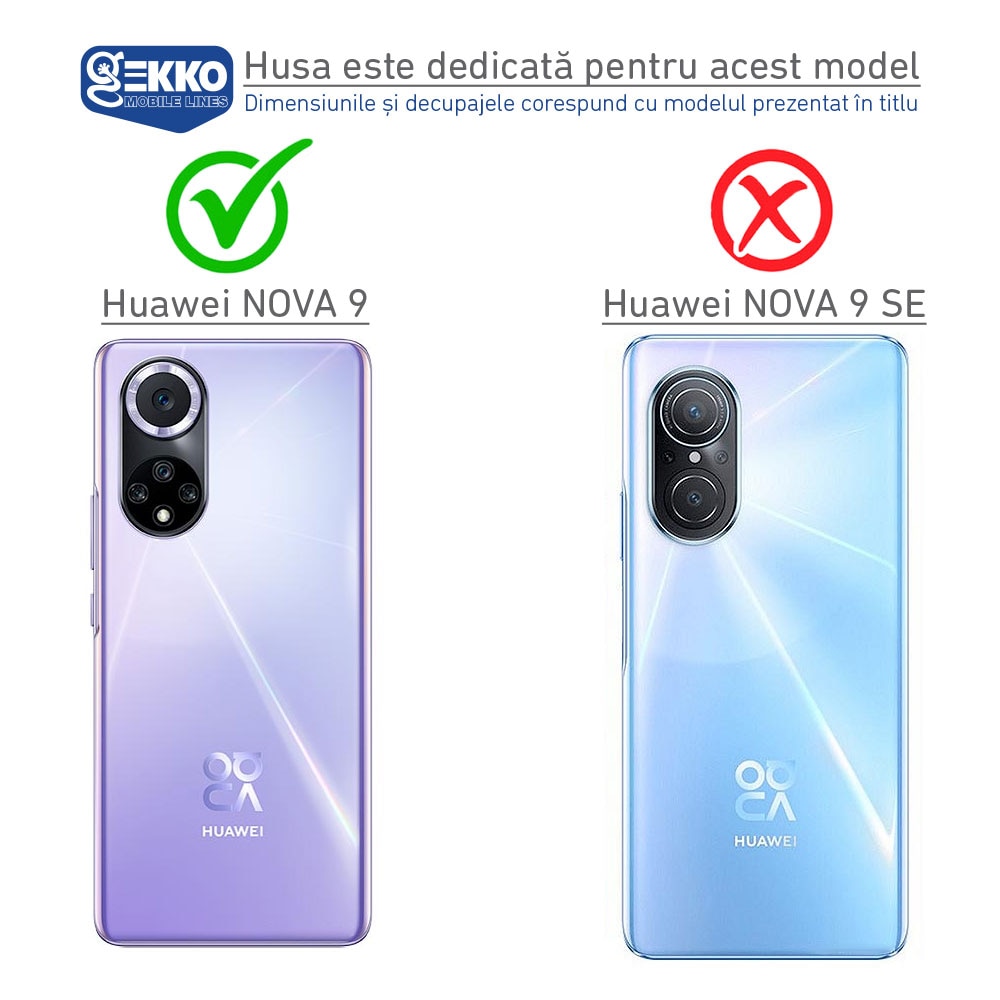 Husa pentru Huawei Nova 9 - Flip carte, inchidere magnetica, buzunar card si video stand, Gekko Elegance - Neagra