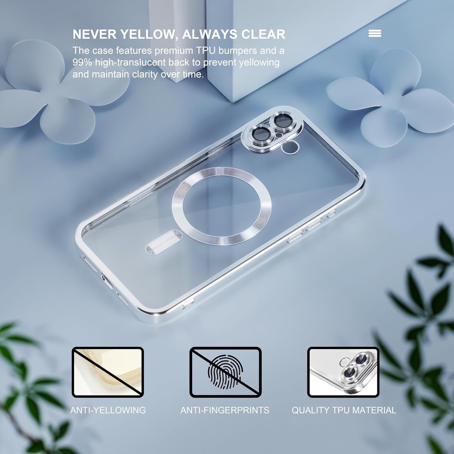 Husa pentru iPhone 16 cu MagSafe si protectie pentru lentile anti-shock 1.5 mm transparent - argintiu