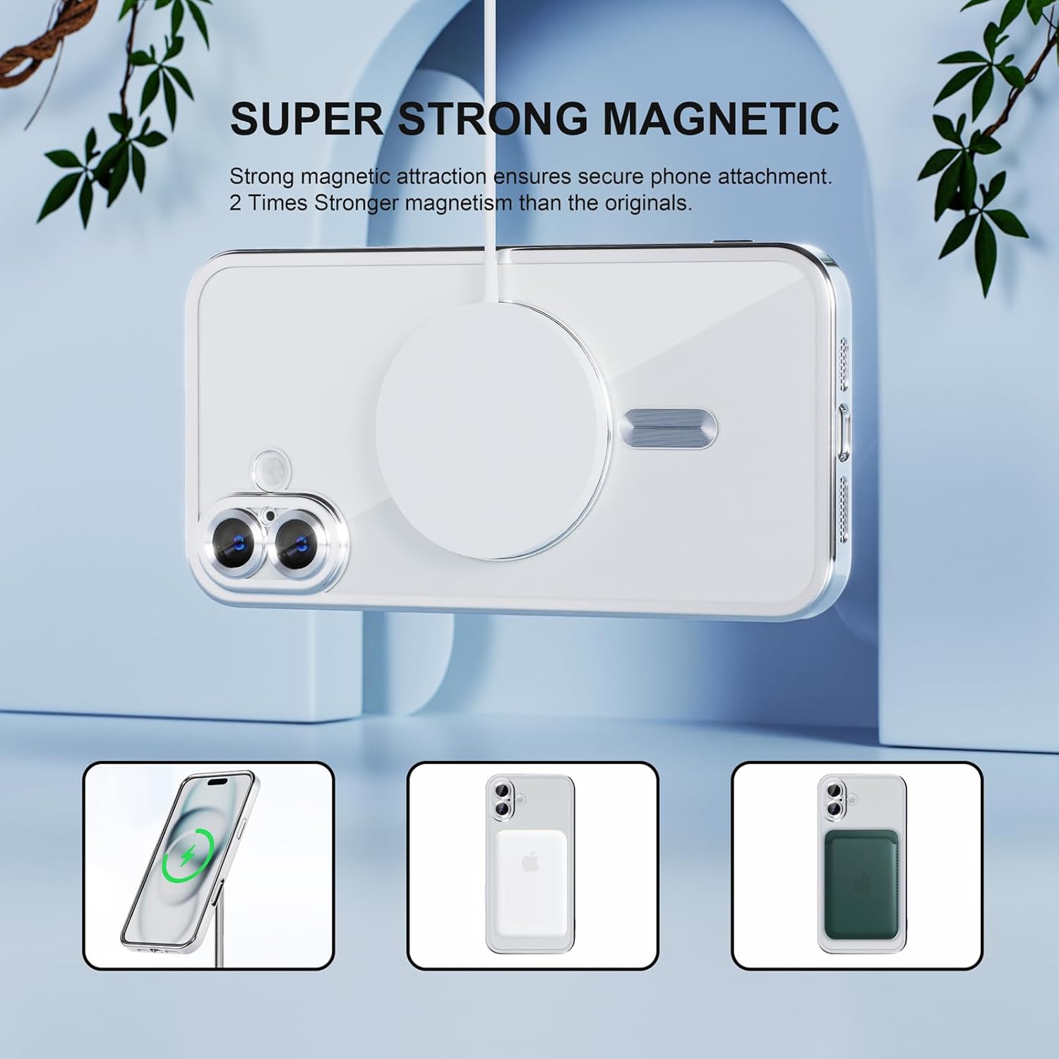 Husa pentru iPhone 16 cu MagSafe si protectie pentru lentile anti-shock 1.5 mm transparent - argintiu