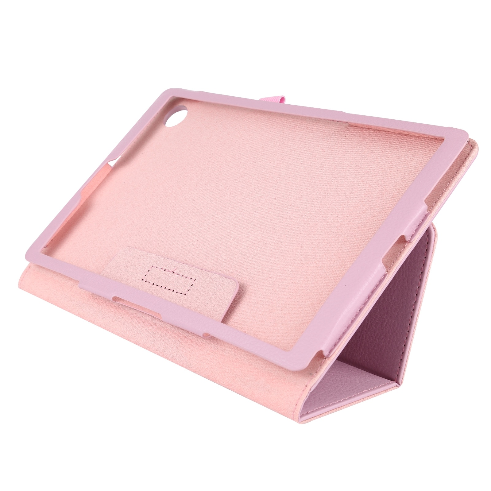 Husa tableta pentru Lenovo Tab M10 HD, textura litchi, culoare solida, flip orizontal din piele cu suport si loc pentru creion (roz)