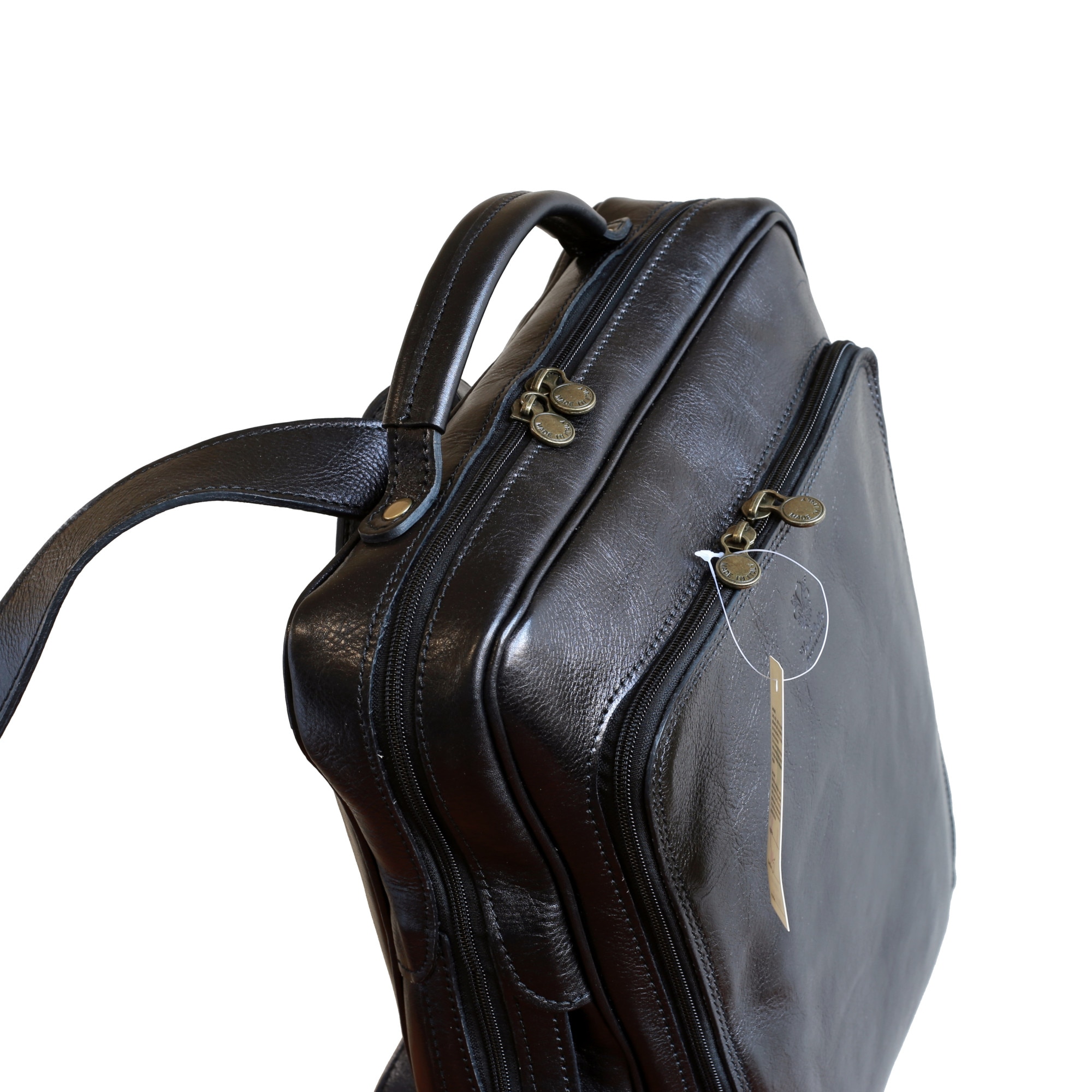 Rucsac pentru laptop din piele naturala, util land, neagra, LR106