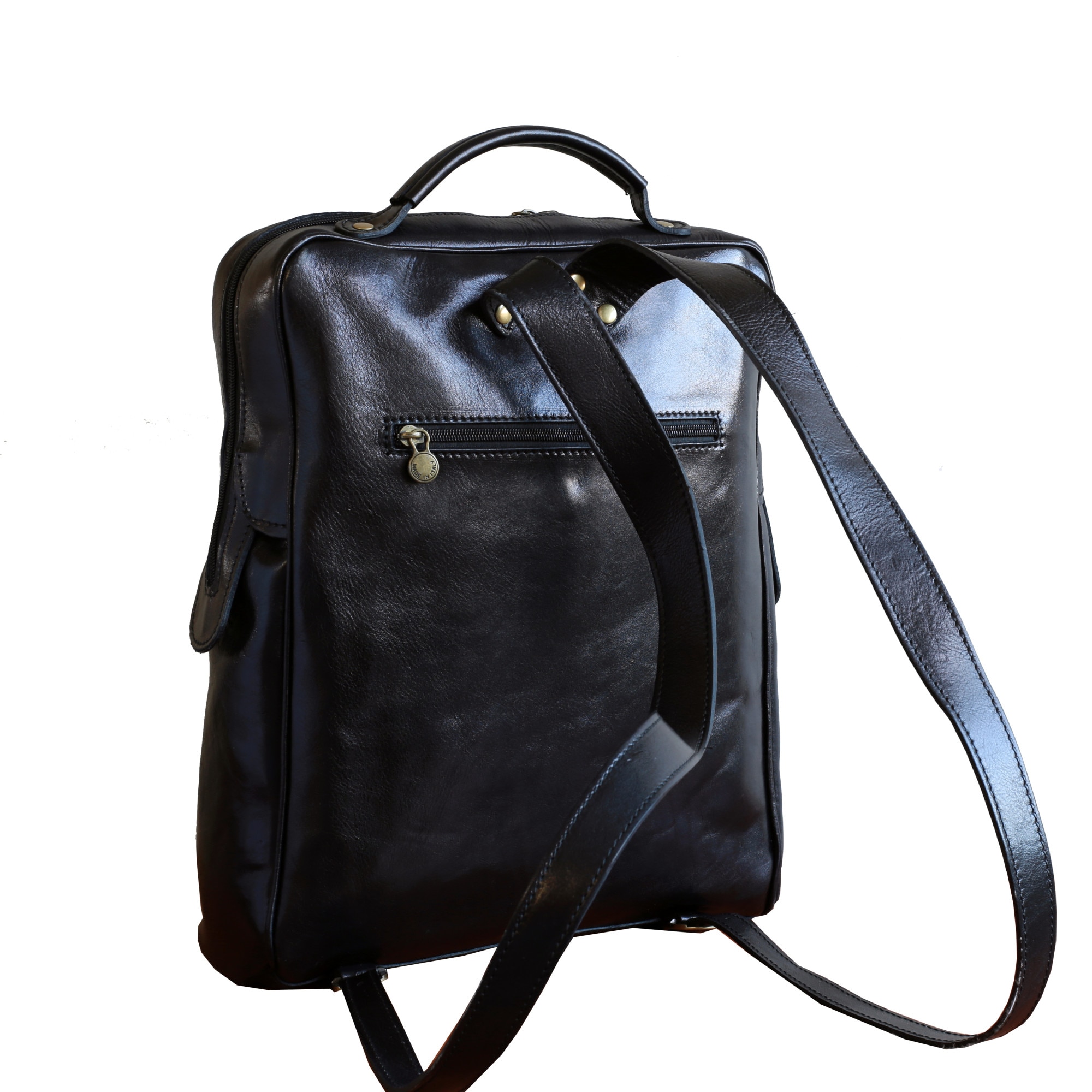 Rucsac pentru laptop din piele naturala, util land, neagra, LR106