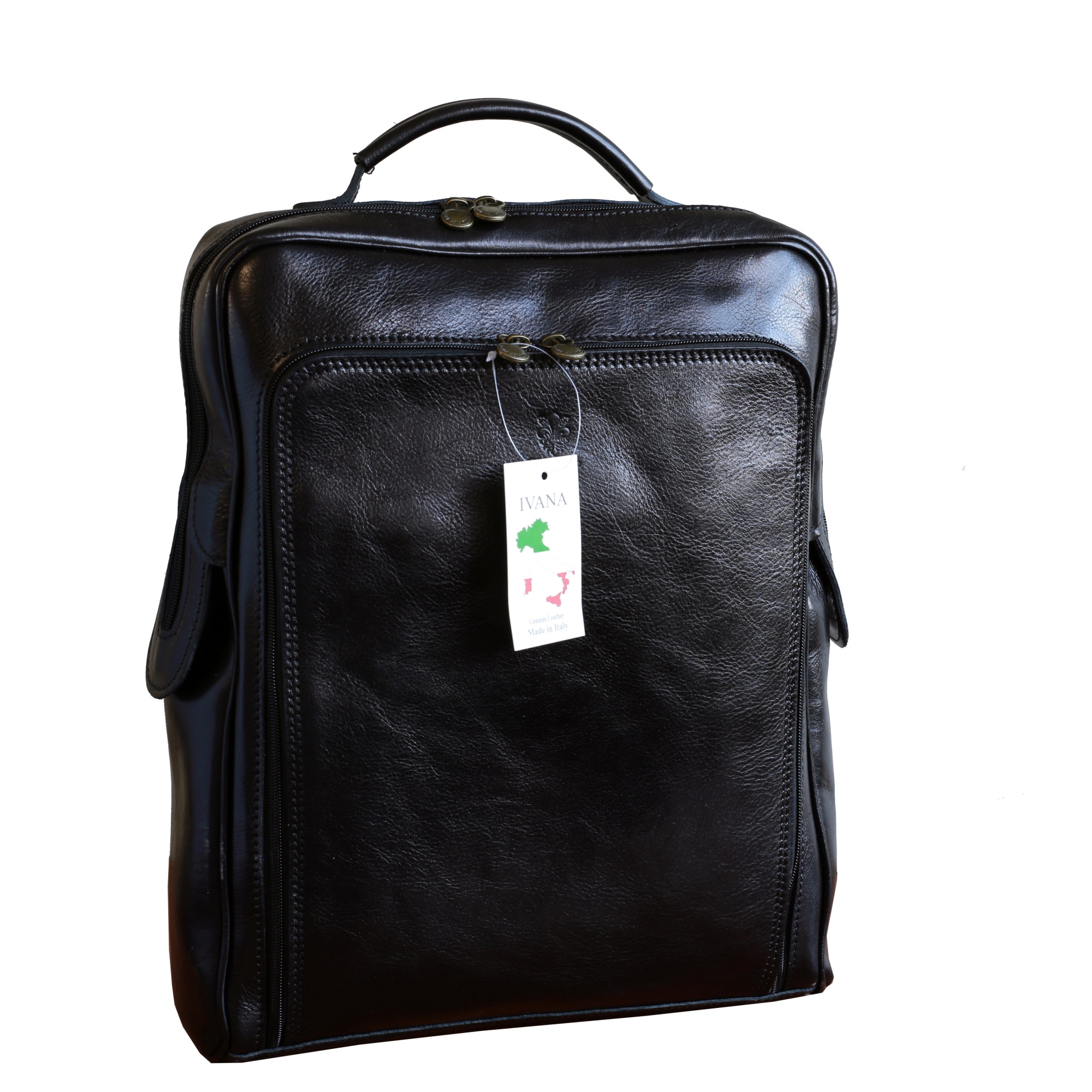 Rucsac pentru laptop din piele naturala, util land, neagra, LR106