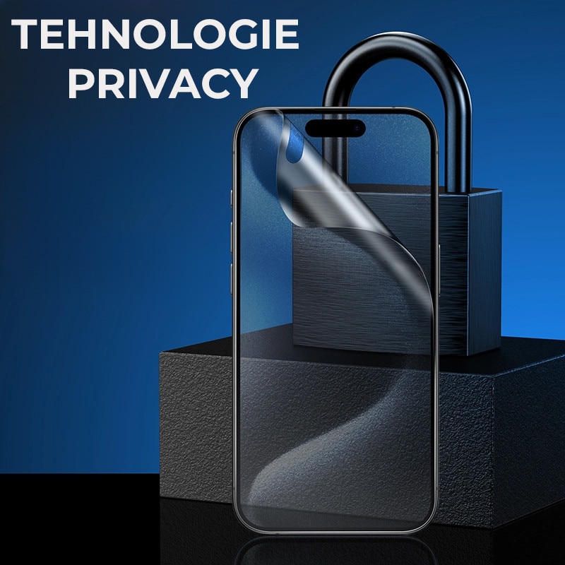 Folie Privacy Silicon Ecran pentru Oppo Find X9 Pro, Silicon Hydrogel, Flexible Hydro-Crystal, Protectie Completa, Full Glue, Instalare usoara, Set complet pentru Instalare