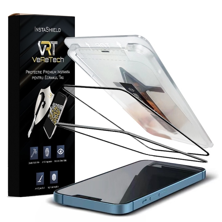 Folie de Protectie Clear, InstaShield by VeReTech pentru iPhone 16 Pro, cu Kit de Aplicare Instanta si Functie Automata de Indepartare a Prafului, din Sticla Securizata 9H+, Claritate Super HD, Tratament Electronic Oleofobic si Anti Amprente