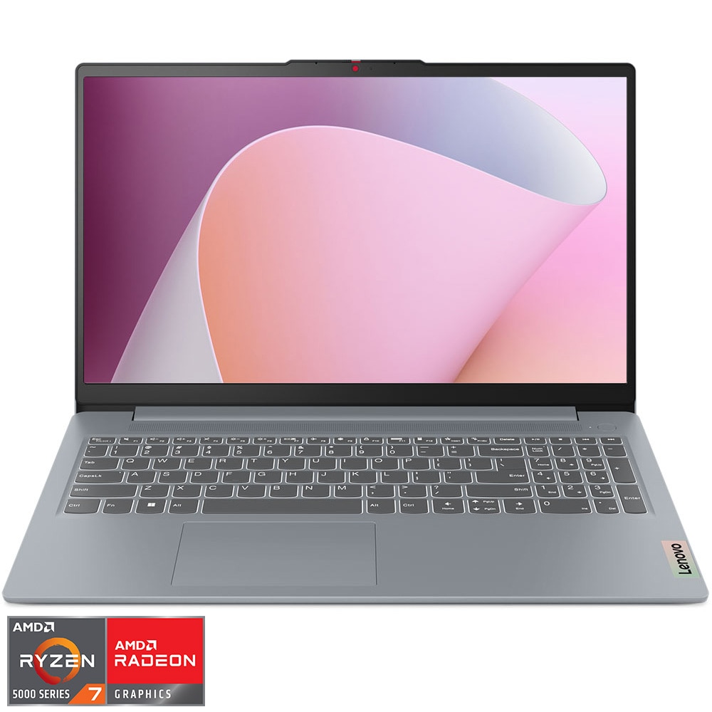 Laptop Lenovo IdeaPad Slim 3 15ABR8 cu procesor AMD Ryzen™ 7 5825U pana la 4.5GHz, 15.6'' Full HD, 8GB DDR4 RAM, 512GB SSD, AMD Radeon™ Graphics, No OS, Arctic Grey