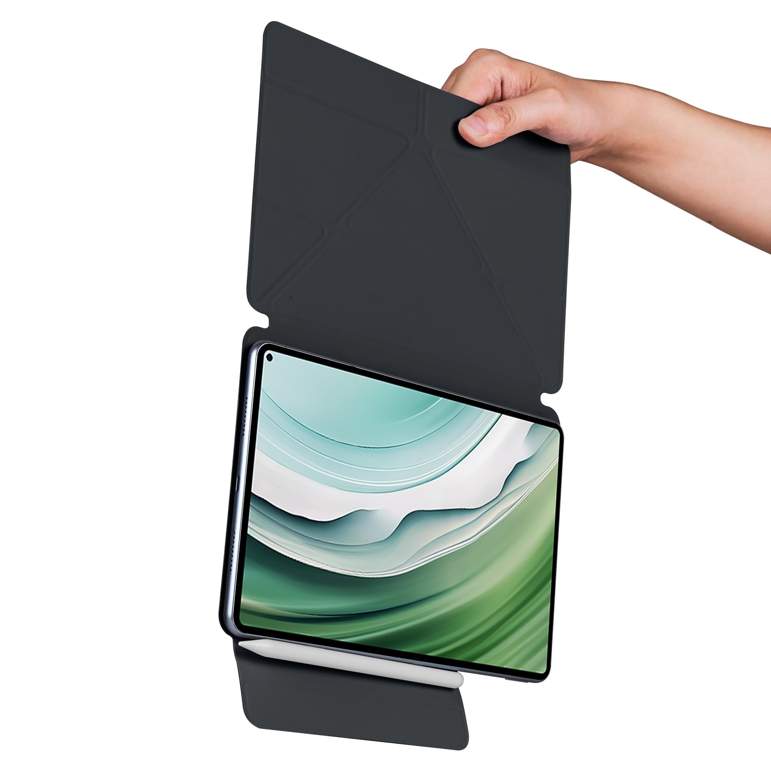 Husa tableta pentru Honor MagicPad 2 12.3, piele, fixare cu catarama, design magnetic, deformabil, negru