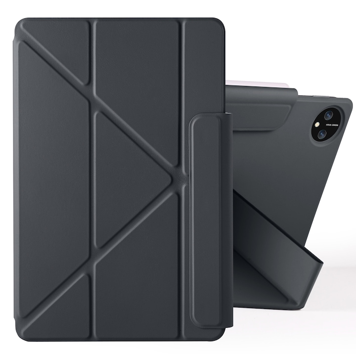 Husa tableta pentru Honor MagicPad 2 12.3, piele, fixare cu catarama, design magnetic, deformabil, negru