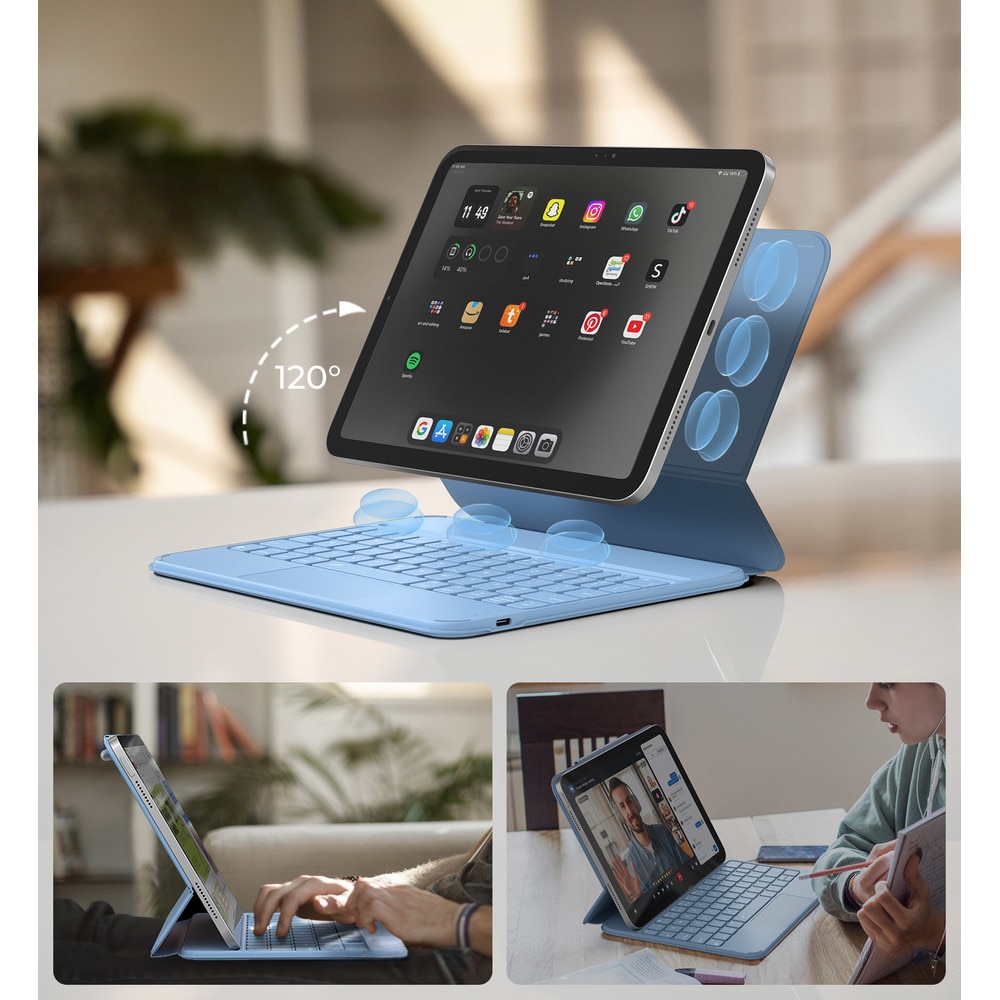 Husa tableta cu tastatura si touchpad pentru iPad 10.9" 2022 / iPad 11" 2025, Dexnor, albastra