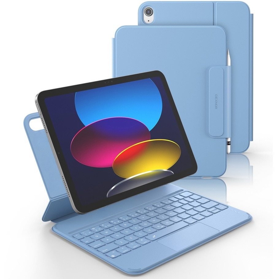 Husa tableta cu tastatura si touchpad pentru iPad 10.9" 2022 / iPad 11" 2025, Dexnor, albastra