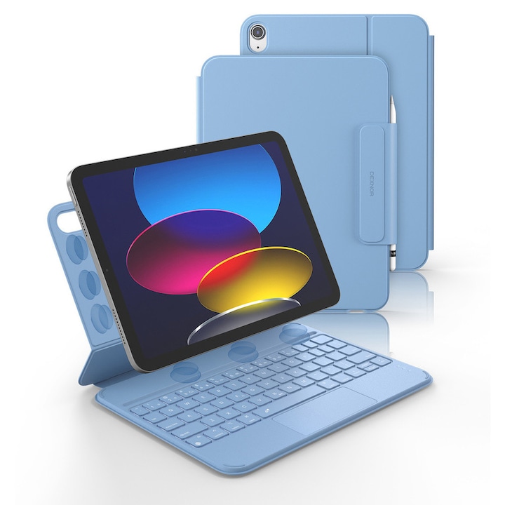 Husa tableta cu tastatura si touchpad pentru iPad 10.9" 2022 / iPad 11" 2025, Dexnor, albastra