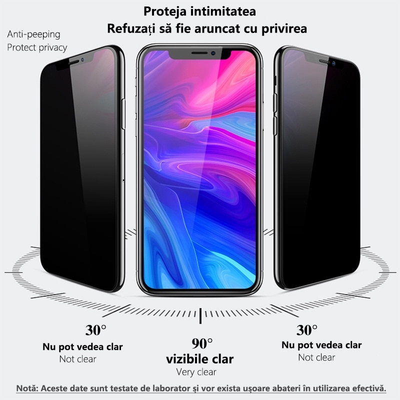 Folii de protectie telefoane, HD, Full Cover, Anti Zgarieturi, Anti Socuri, Anti-amprenta, Pentru iPhone 16, Privacy, Anti-peeping, Vine cu un dispozitiv simplu de instalare pentru o pozitionare precisa