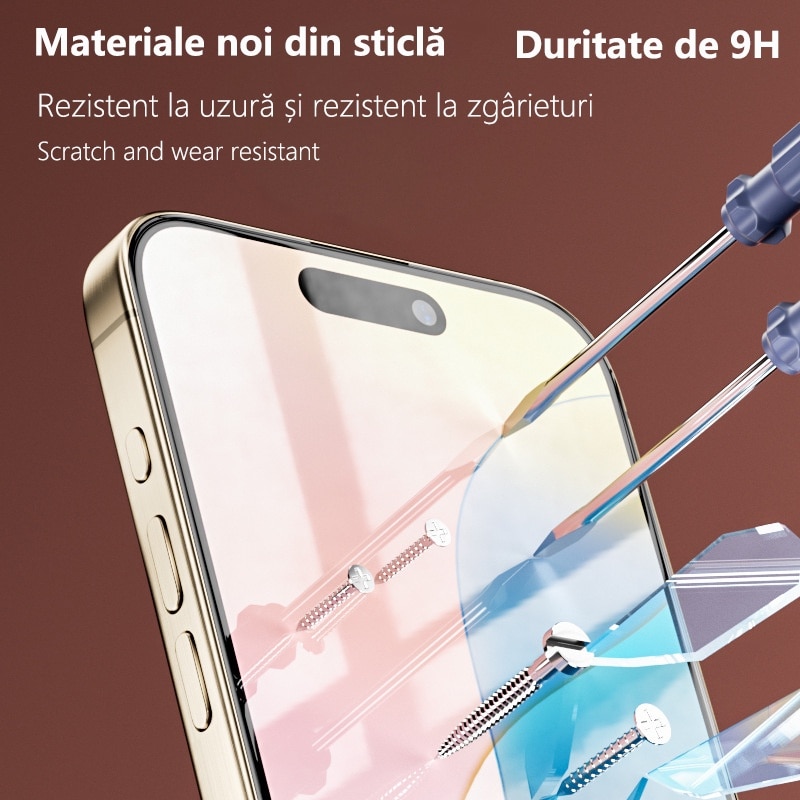 Folii de protectie telefoane, HD, Full Cover, Anti Zgarieturi, Anti Socuri, Anti-amprenta, Pentru iPhone 16, Privacy, Anti-peeping, Vine cu un dispozitiv simplu de instalare pentru o pozitionare precisa
