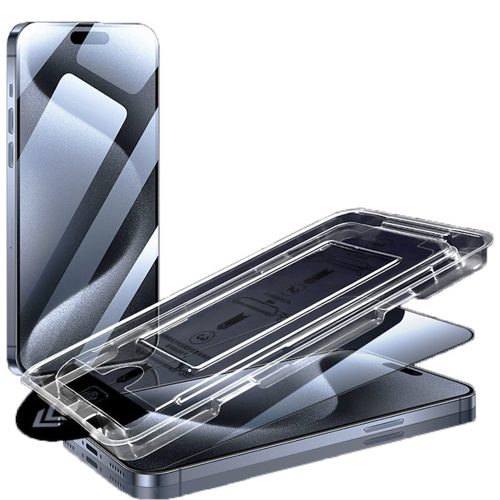 Folii de protectie telefoane, HD, Full Cover, Anti Zgarieturi, Anti Socuri, Anti-amprenta, Pentru iPhone 16, Privacy, Anti-peeping, Vine cu un dispozitiv simplu de instalare pentru o pozitionare precisa