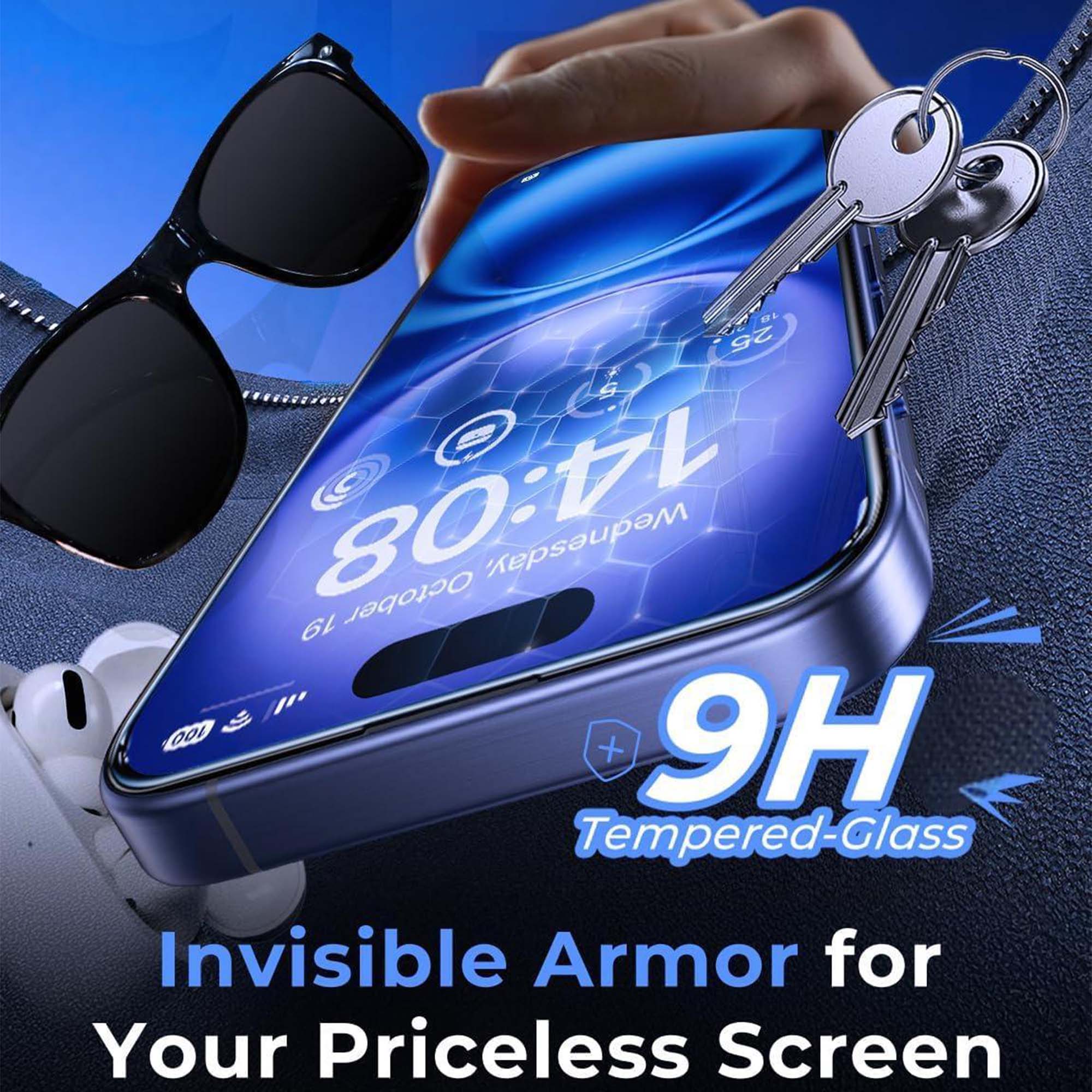 Folie de Protectie pentru iPhone 15 Pro, Omelivon, Sticla Securizata, Full Cover, Margini negre, cu Kit de Aplicare Instanta si Functie Automata de Indepartare a Prafului, Duritate 9H, Ultra HD, Anti Amprente
