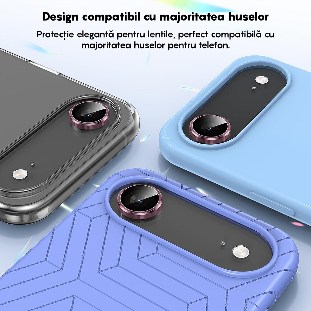 Folie Protectie Lentile Camera compatibila cu Apple iPhone 17 Air, CASEY STUDIOS™ MaxDefense+, Ultra HD, Anti Amprente, Anti Zgarieturi, Anti Socuri, Roz