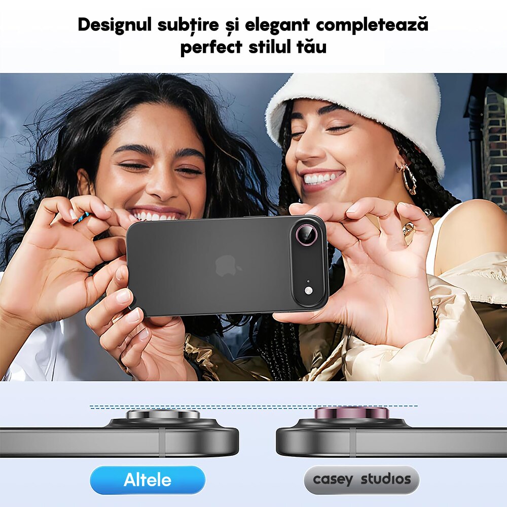 Folie Protectie Lentile Camera compatibila cu Apple iPhone 17 Air, CASEY STUDIOS™ MaxDefense+, Ultra HD, Anti Amprente, Anti Zgarieturi, Anti Socuri, Roz