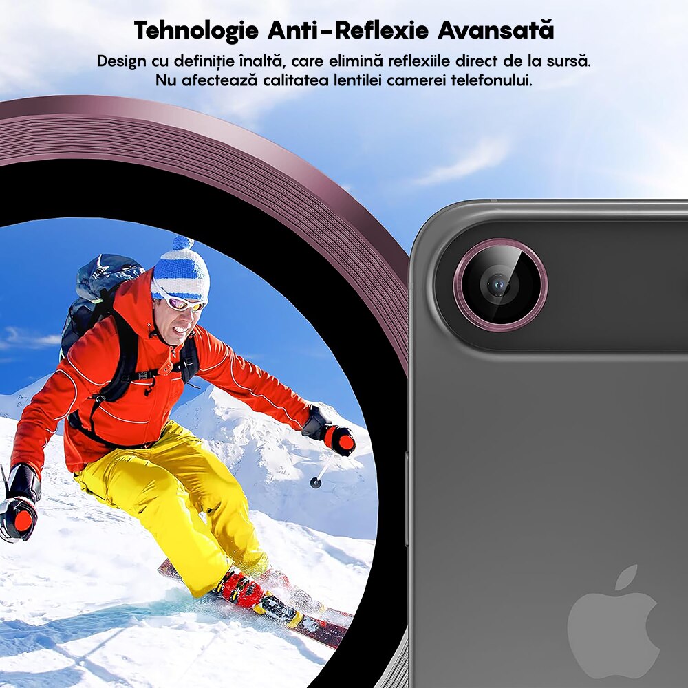 Folie Protectie Lentile Camera compatibila cu Apple iPhone 17 Air, CASEY STUDIOS™ MaxDefense+, Ultra HD, Anti Amprente, Anti Zgarieturi, Anti Socuri, Roz