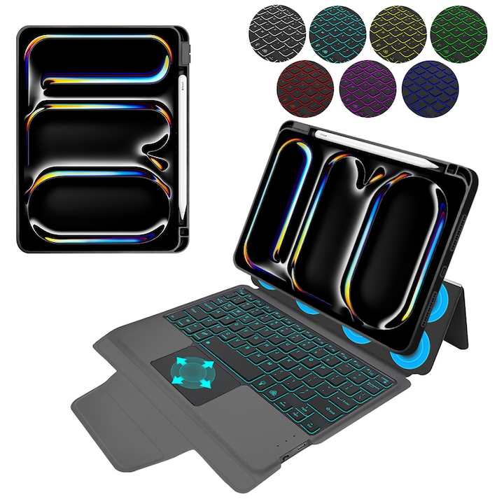 Husa cu Tastatura pentru iPad Pro 11 (2024) + folie, Accesorio KeyTab Pro, Black