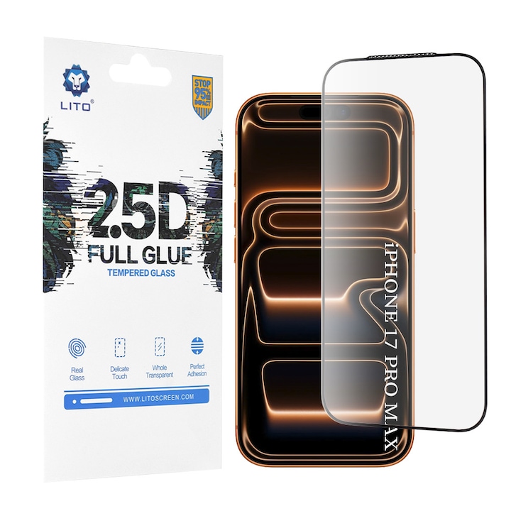 Folie pentru iPhone 17 Pro Max - Lito 2.5D FullGlue Glass - Black