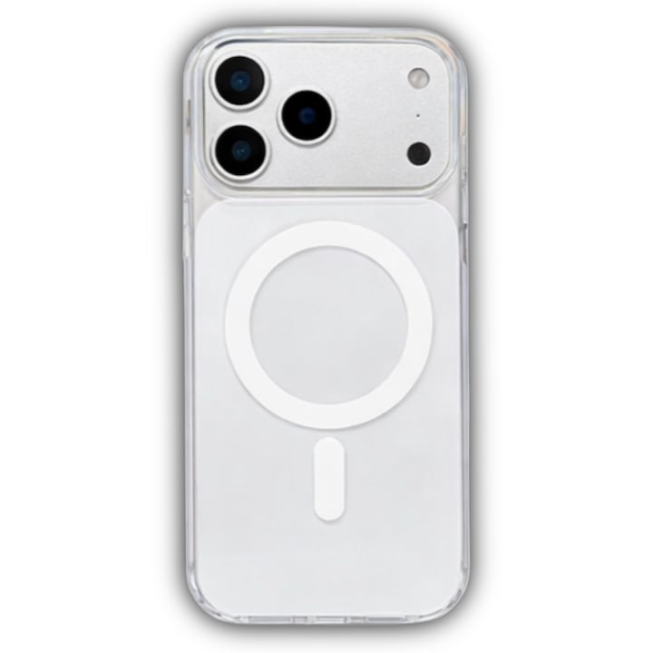 Husa de Protectie Pentru iPhone 17 Pro Max MagSafe Premium Alb, Protectie Ranforsata Antisoc, Design Subtire Transparent, Compatibila Incarcare Wireless