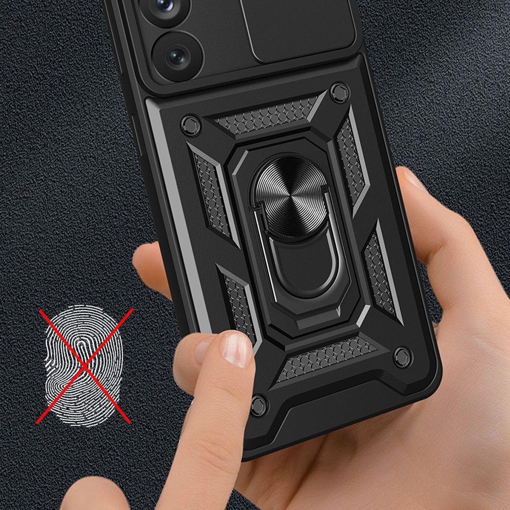 Husa pentru Samsung Galaxy S23 Plus Premium Hybrid Armor Kickstand, Slider Camera, Antisoc, Protectie Superioara, Negru