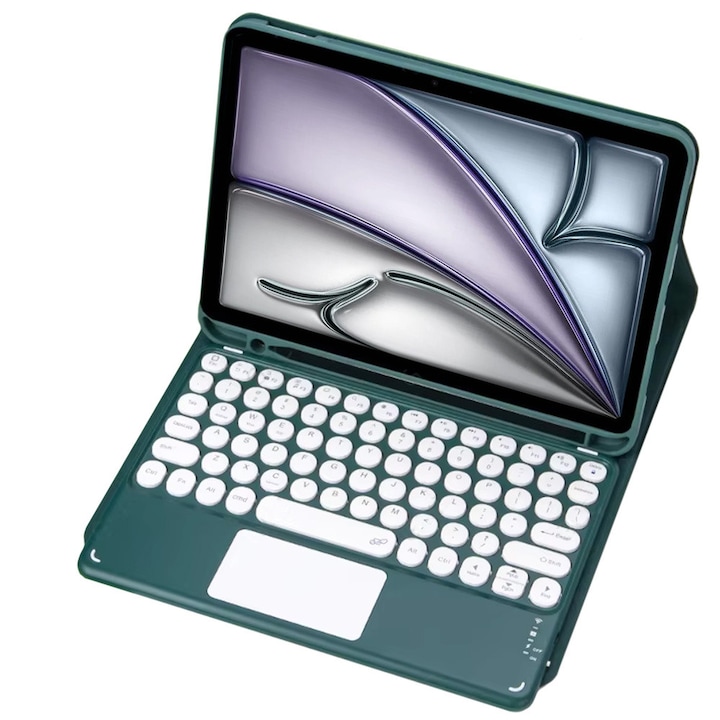 Husa cu tastatura Bluetooth si touchpad, pentru iPad Air 11 Gen 6, verde