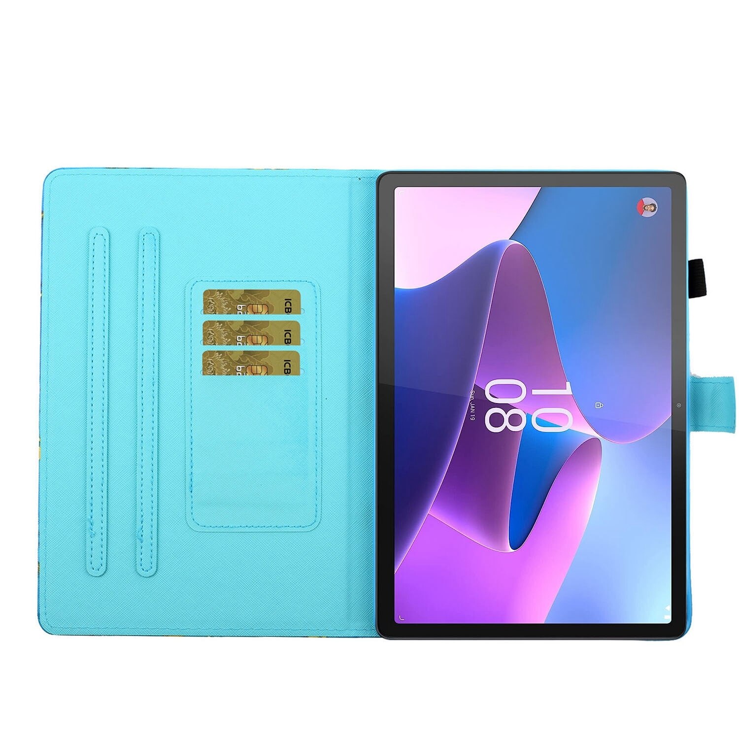 Husa tableta pentru Lenovo Tab P12 2023 / TB370FU, piele inteligenta, design colorat cu cusaturi, suport pentru vizionare, albastru inchis