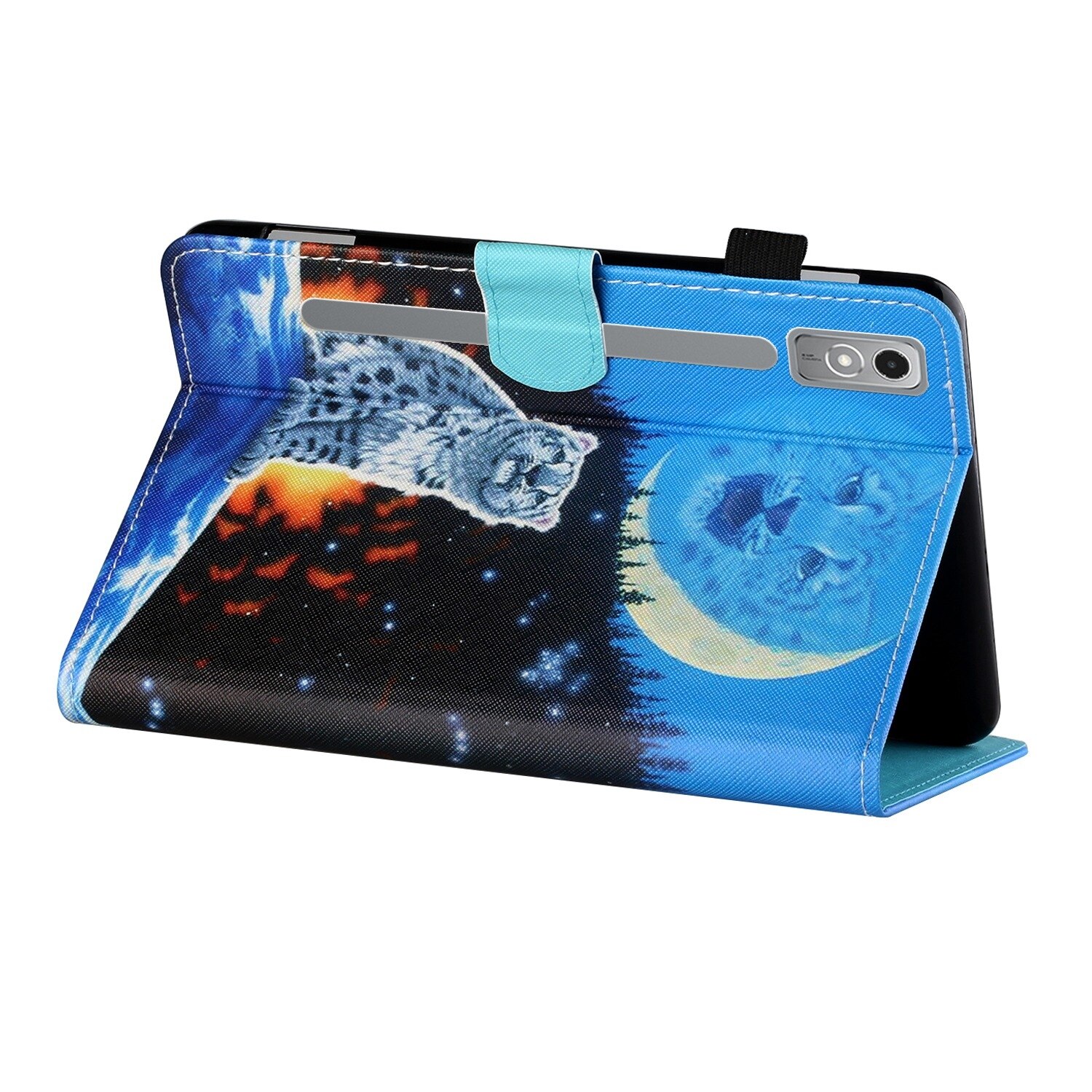 Husa tableta pentru Lenovo Tab P12 2023 / TB370FU, piele inteligenta, design colorat cu cusaturi, suport pentru vizionare, albastru inchis
