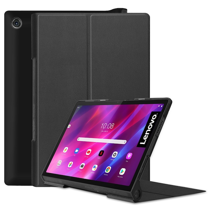 Husa tableta pentru Lenovo Yoga Tab 11 / YT-J706X, textura piele PU, design orizontal cu suport si functie sleep/wake-up (negru)