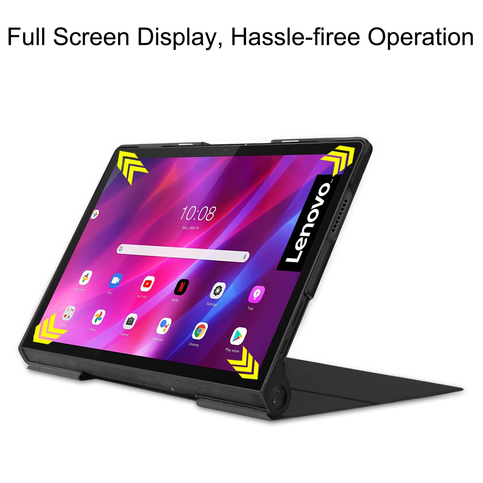 Husa tableta pentru Lenovo Yoga Tab 11 / YT-J706X, textura piele PU, design orizontal cu suport si functie sleep/wake-up (negru)