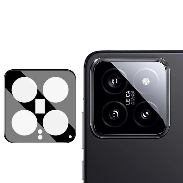 Folie protectie camera telefon, Techsuit, Sticla, Compatibil cu Xiaomi 14, Negru